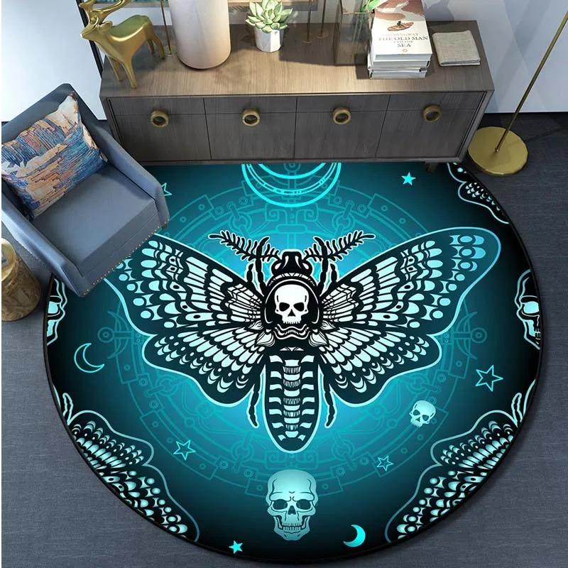 

Death Moth Round Carpet Gothic Skull Round Floor Mat Butterfly Moon Living Room Carpets Bathroom Kitchen Area Rug Doormat Decor 60cm