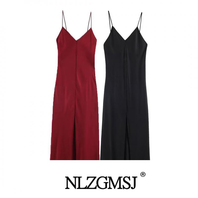2025 European Winter Silk Satin Camisole Dress Extra Small