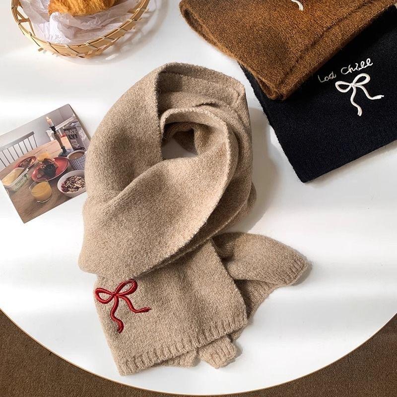 Winter Warm Knitted Scarf Selected Autumn and Winter Wool Blended Monochrome Embroidered Scarf Women's New Versatile Parent Child Style