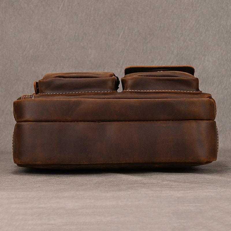 Crazy Horse Leather Shoulder Bag, Men's Multi-purpose Crossbody Bag, Genuine Leather Retro Commuting Bag, Casual Handbag