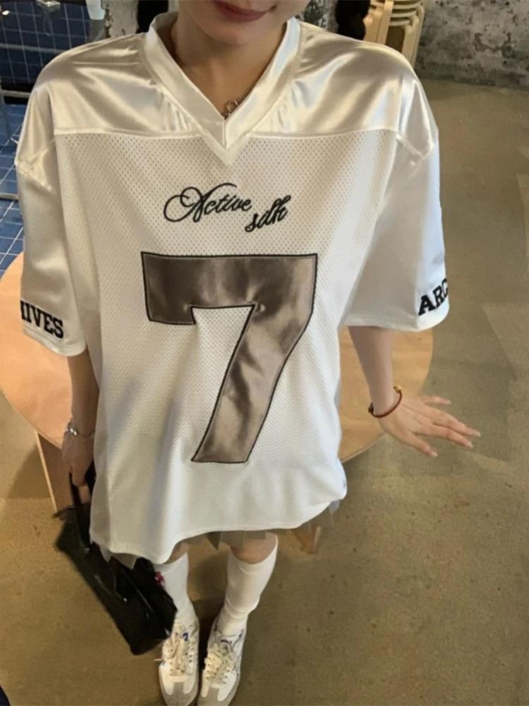 ZYLLO Y2k Sport Übergroße T-Shirts Hip Hop Zahlen Grafik Kurzarm Tops Silbrig Schnelltrocknend Lässig Basketball T-Shirt