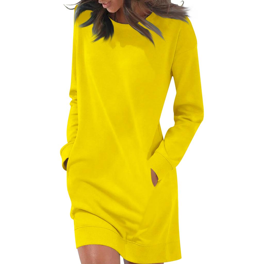 Vestito Casual da Donna a Maniche Lunghe con Girocollo e Tasche Multicolore