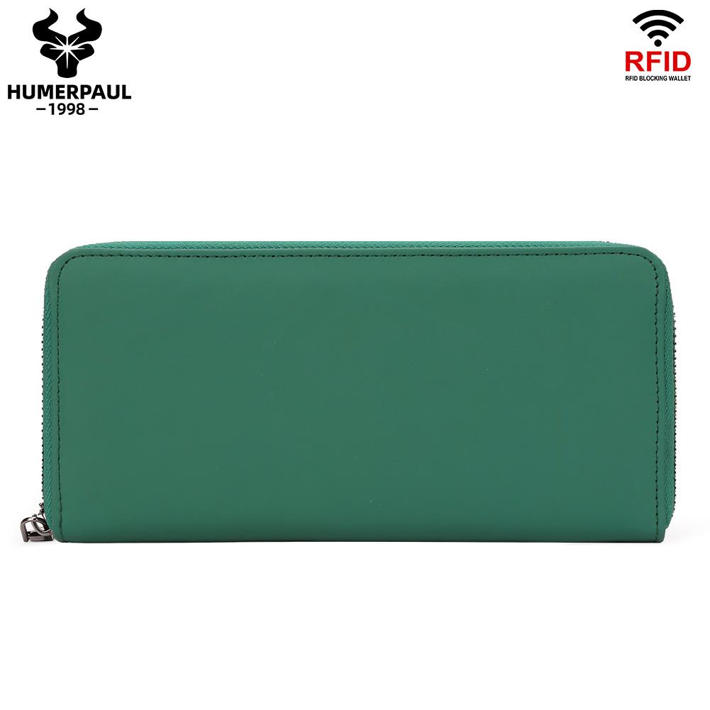 Humerpaul Ladies Wallet Leather Wallet RFID Anti-theft Swipe Wallet Zipper Large-capacity Wallet Multi-card Coin Purse