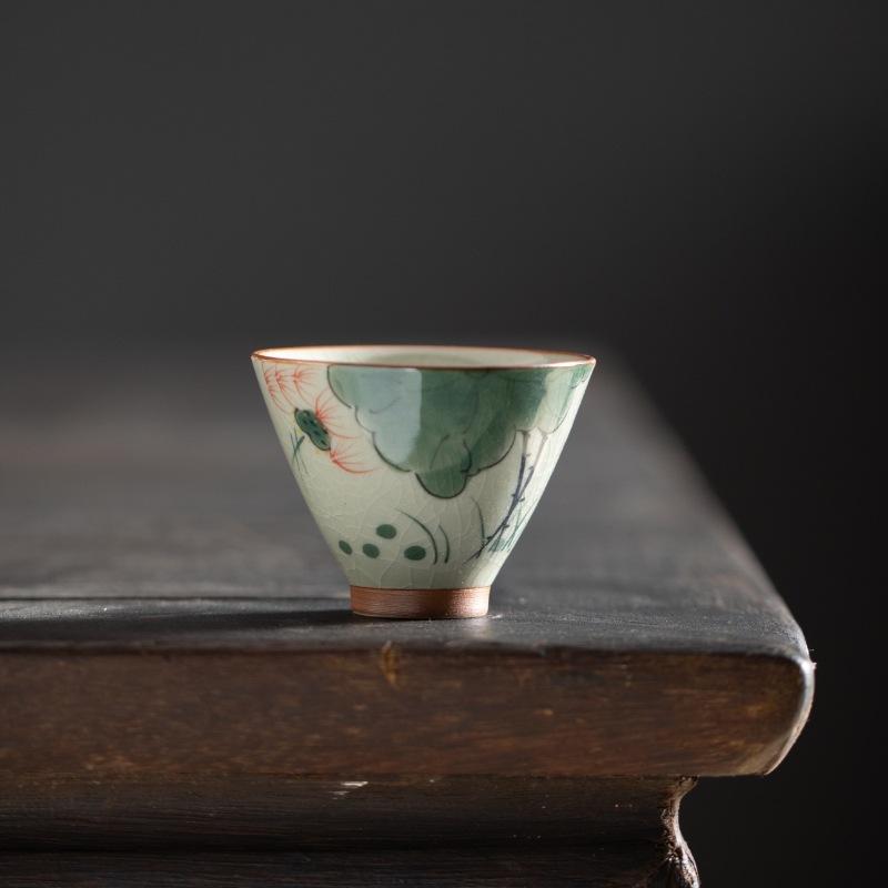 Hand-painted Ge Kiln Host Porcelana Cup Handmade Ceramic Tea Cup Single Sample Tea Cup Open Piece with Gift Box Kung Fu Tea Set