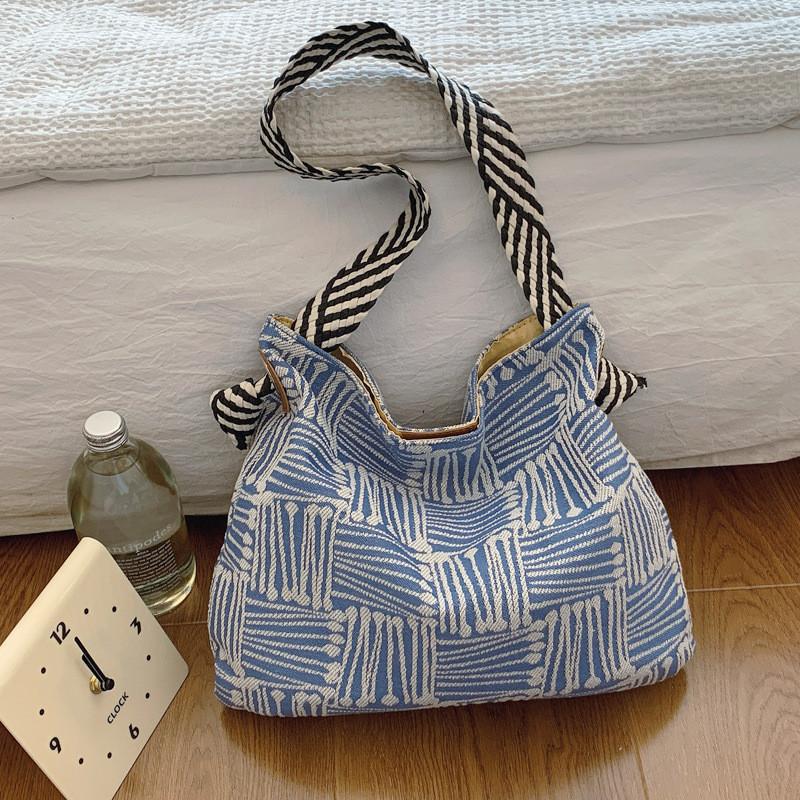 Стильная Винтажная Летняя 2024 Большая Вместительная Сумка-Тоут Универсальная Сумка Через Плечо В Коричневом Зеленом Синем Желтом синий