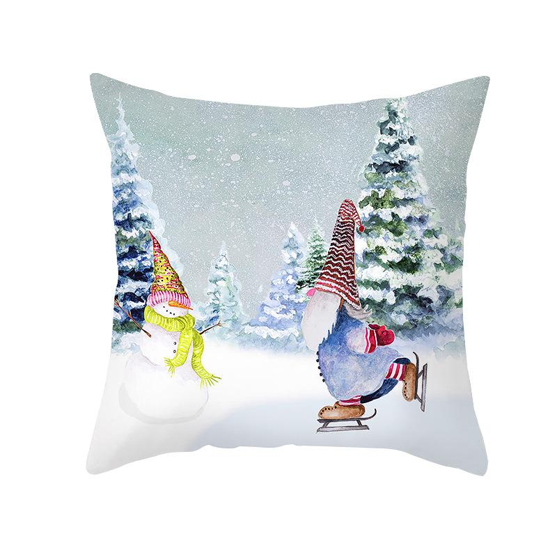 Cartoon Printed Christmas Pillow Case Peach Skin Santa Claus Wish Pillow Home Sofa Cushion