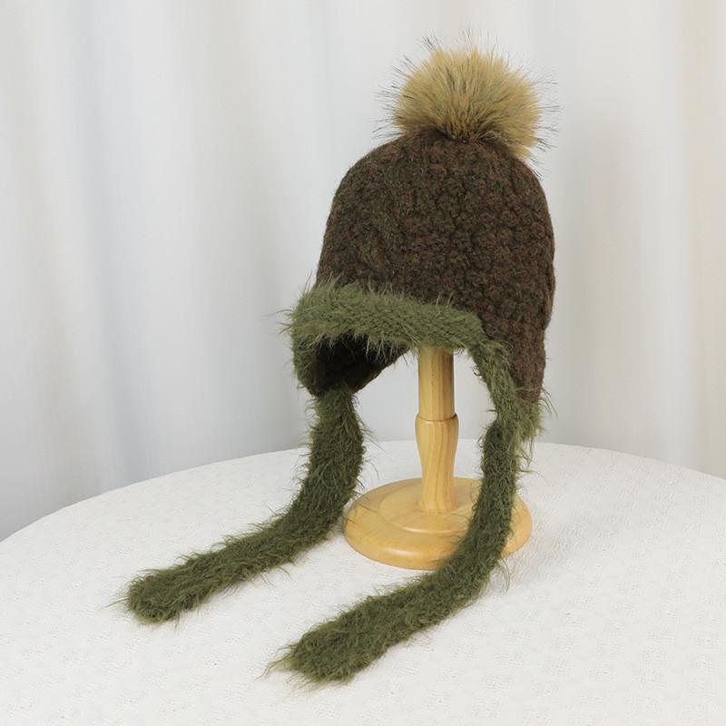 Fall Winter Wool Blend Knit No Brim Cap For Women With Warmth And Wind Protection темно-коричневого