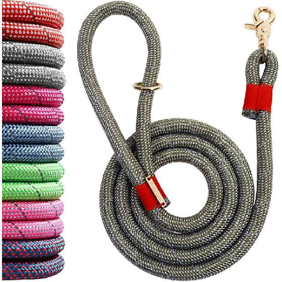 Nylon Rope Dog Leash Reflective, Handmade Braided Strong Dog Lead, Heavy Duty Rope Leash for Medium Large Dogs (5 FT - 3/5  Blue) серебряный серый