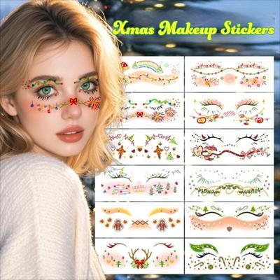 12pcs Face Tattoo Style Face Tattoo Stickers Art Decals Eye Makeup Sticker Cosplay