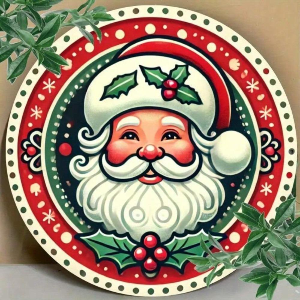 Vintage Santa Claus Metal Tin Sign Round Wall Decor for Home Bar Cafe