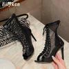 Fashion Eilyken Fashion Design Mesh High Heel Women Boots Sandals Sexy Peep Toe T-tied Stripper Pole Dancing Stiletto Shoes