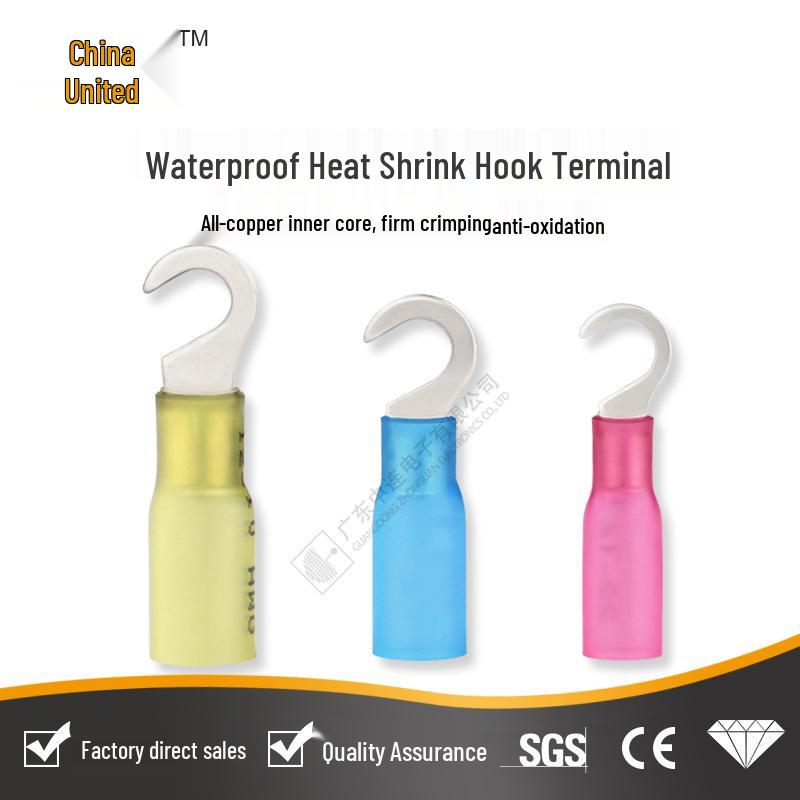 Waterproof Heat Shrink Hook Terminal, Insulated Brass Crimp Connector, 1.5-2.5mm²