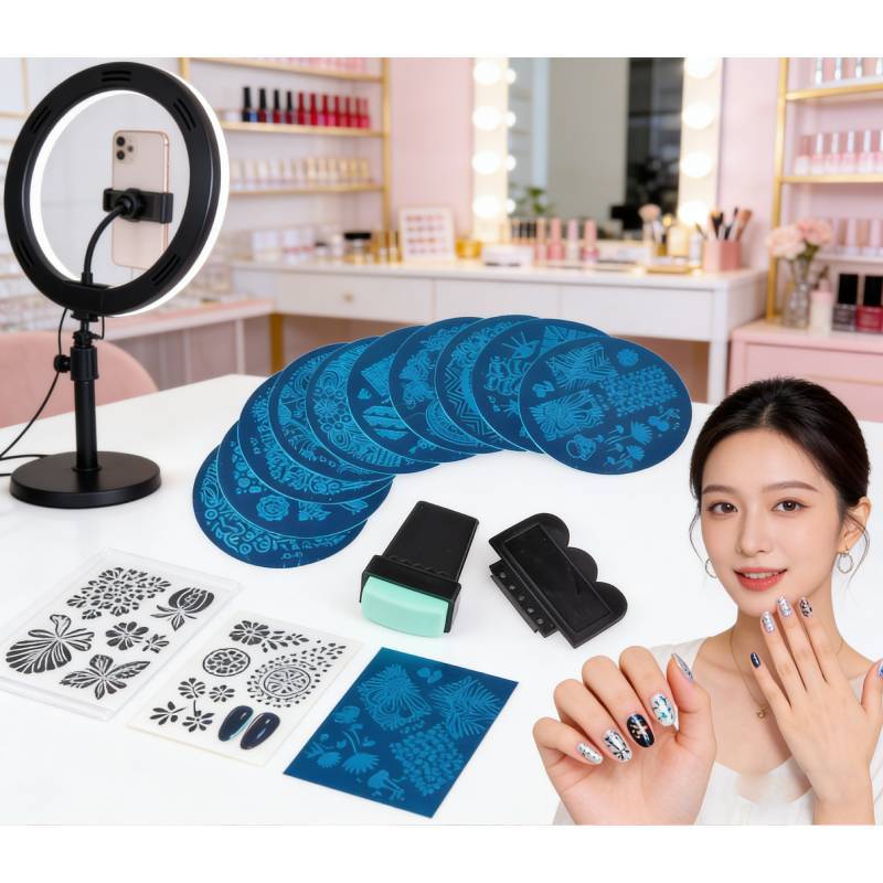 Nail Art Printing Steel Plate Set With 10 Jq Plates And Transparent Stamp For Diy Manicure