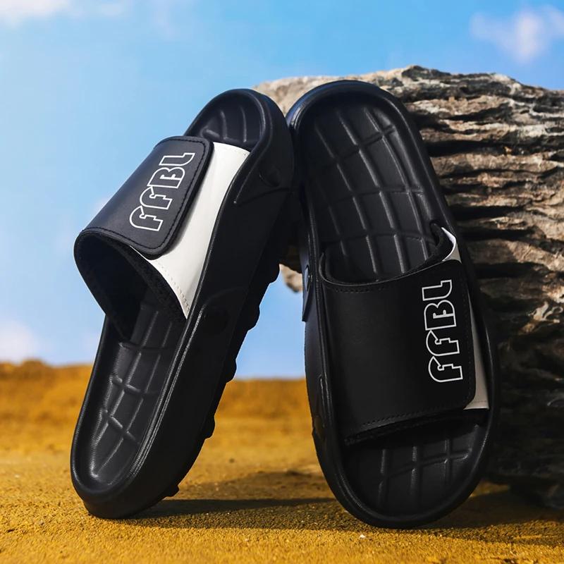 Fashionable Men Anti Slip Sandals Wear-resistant EVA Thick Sole Comfortable Home Slippers Bathroom Shower Flip Flops Black White