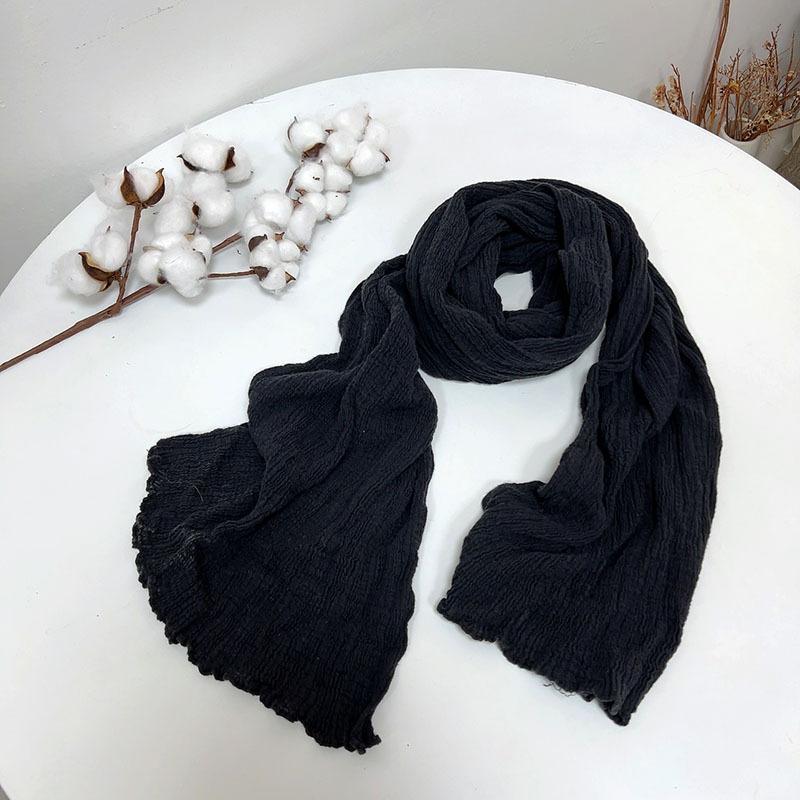 Thin Ramie Pleated Scarf Narrow Slender Cotton And Linen Japanese Literary And Artistic Solid Color Summer Neck Protection Small Shawl