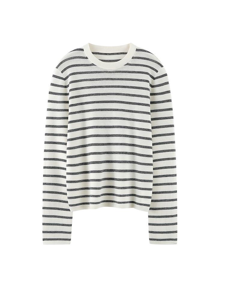 Elegant Striped Merino Wool Sweater - Spring/Autumn 2026 Women's Thin Knitwear