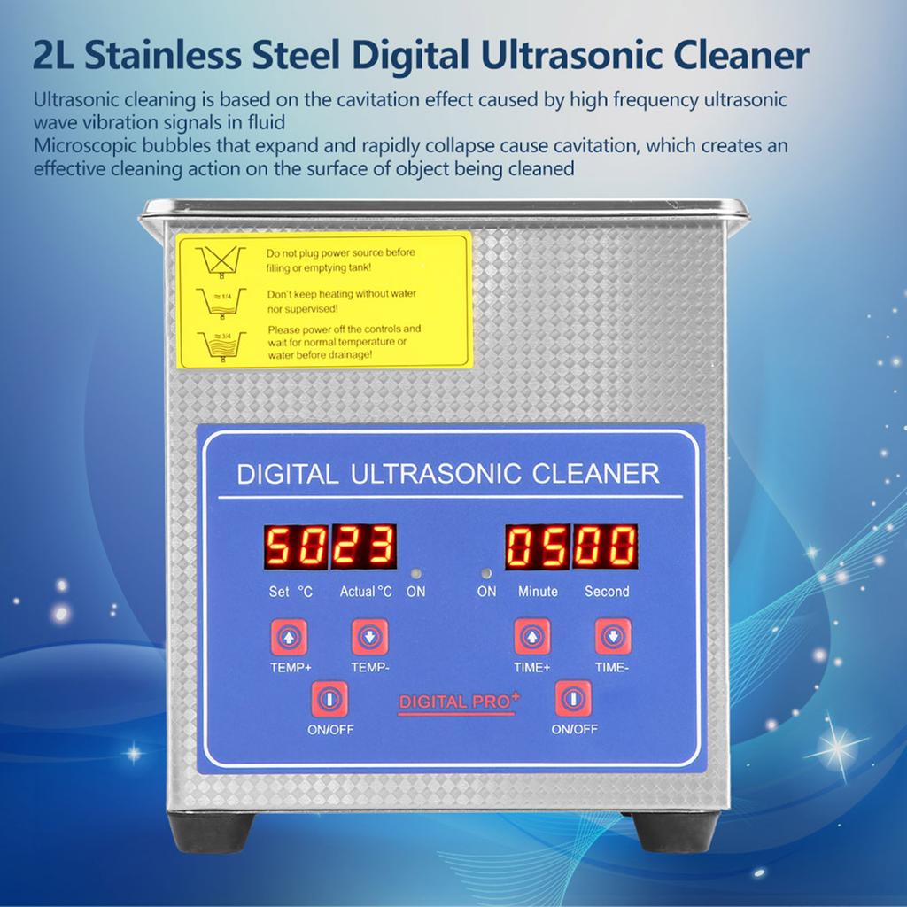 2L Digital Ultrasonic Cleaner with Heater Stainless Steel Digital Washer
