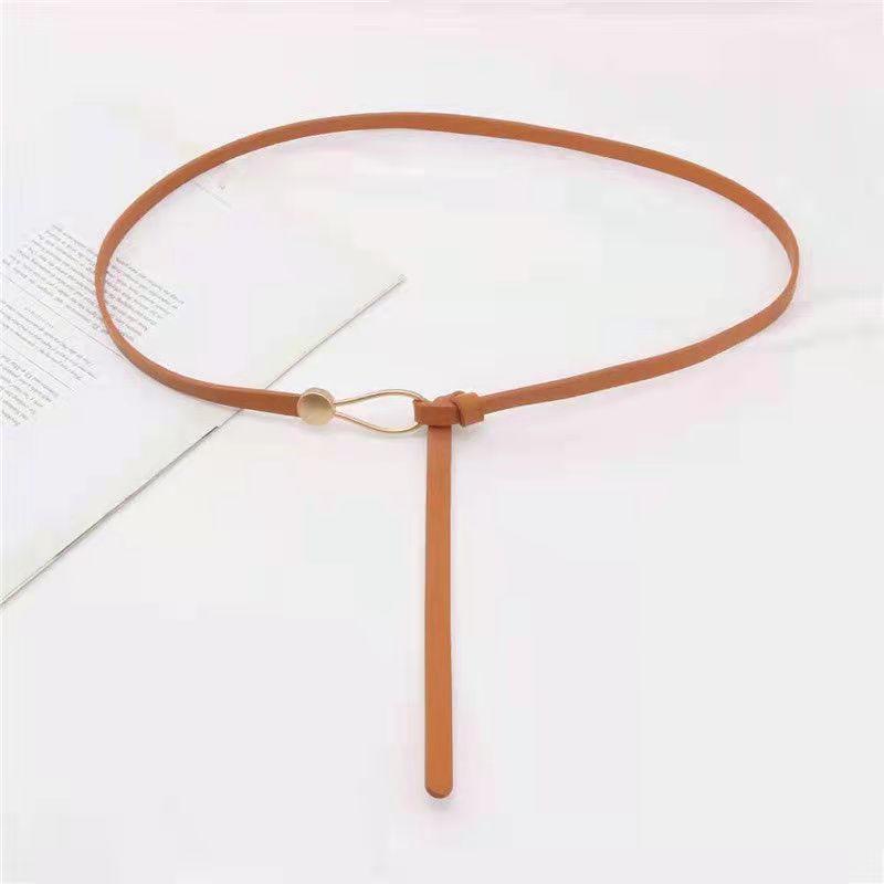 A Brand-new Suit with A Thin Waist Belt, A Versatile Imitation Cowhide for Women, A Knotted Belt, and A Fashionable Black Dress for Women