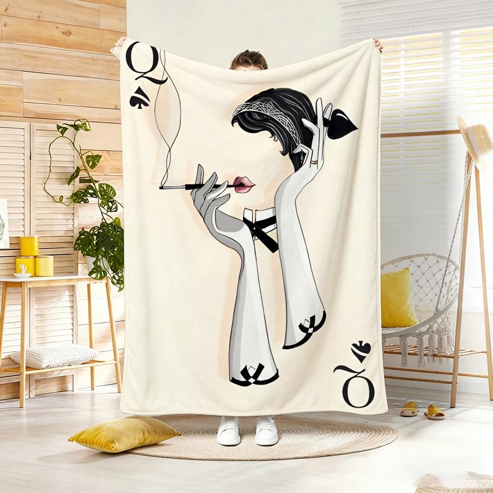 Artwork Q-Q Playing Cards Throw Lightweight 240g Flannel Blanket Soft Skin-friendly for Summer Cooling