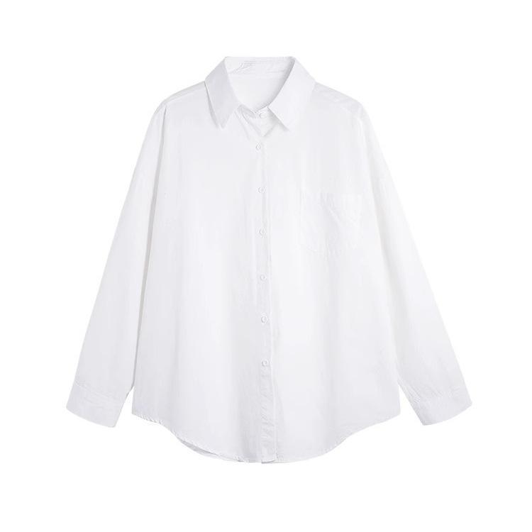 Women's Casual White Shirt: Spring/Autumn Pure Cotton, Loose Fit, High-End Design, Plus Size