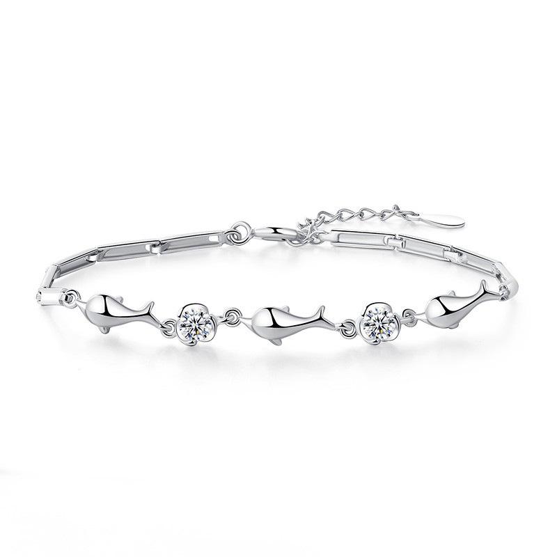 Dolphin Bay Lovers' Zircon Inlaid Copper Silver-Plated Bracelet for Women Fashionable and Stylish Korean-style Hand Accessories
