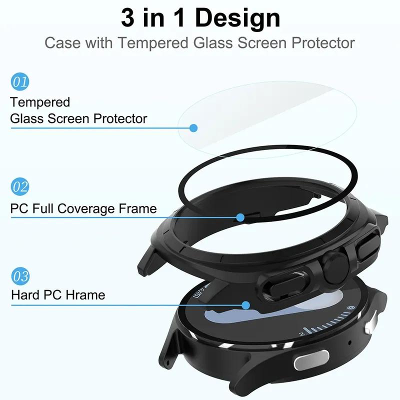Glas + Hülle für Samsung Galaxy Watch 7 44/40 mm, [wird zum Ultra 47 mm Upgrade] Rundum-Schutzhülle