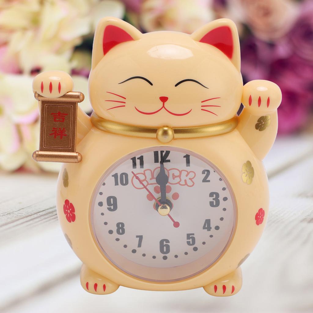 1Pc Lucky Cat Clock Accurate Plastic Cute Cartoon Good Lucky Cat Alarm Clock for Home