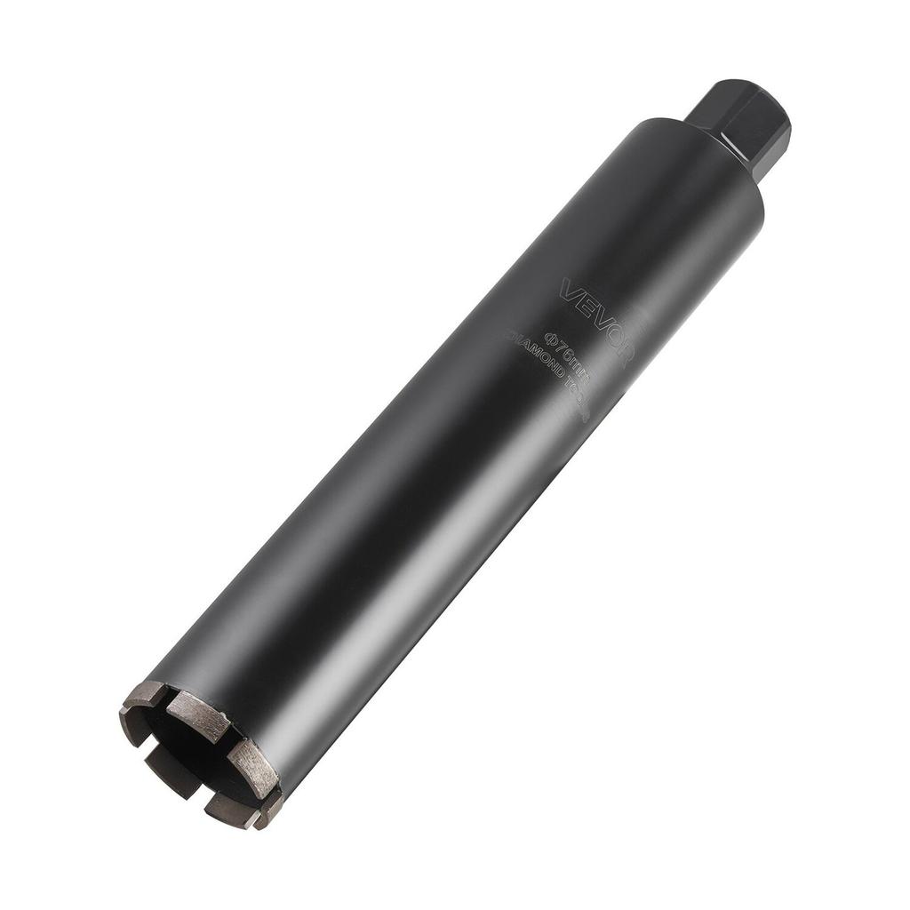 Core Drill Bit, 76 mm Diameter, 356 mm Drilling Depth, 1-1/4 in-7 Internal Thread, High-Precision Welding Technology, Wet Diamond Core Bit for