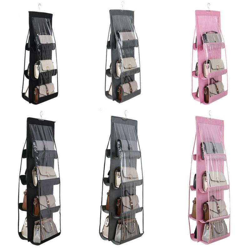 6/8 Pockets Clear Hanging Handbag Organizer, Multi-Shelf Tote Bag Storage Rack with Swivel Hook for Wardrobe Closet