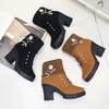 Autumn and Winter Warm Martin Boots Thick Heel High Heel Women's Fashion Boots Lace-up Wool Flanged Short Boots