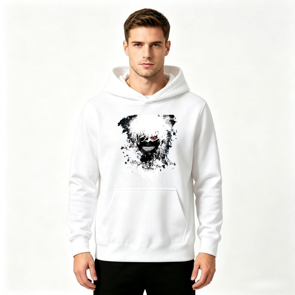 Men's Graphic Print Pullover Hoodie, Horror Skeleton Red Eye Pattern Casual Long Sleeve Sweatshirt for Daily Wear
