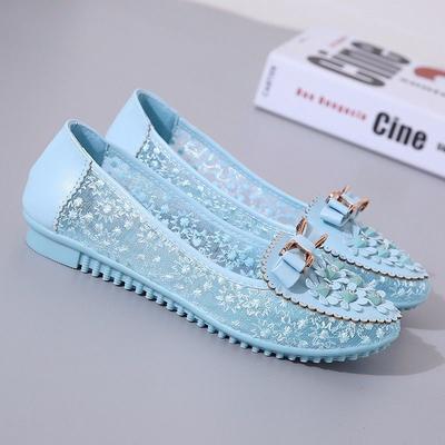 Sommer Atmungsaktive Damen Sandalen Flacher Absatz Neu Schmetterlingsknoten Mesh Spitz Zehen Ballerinas für Damen