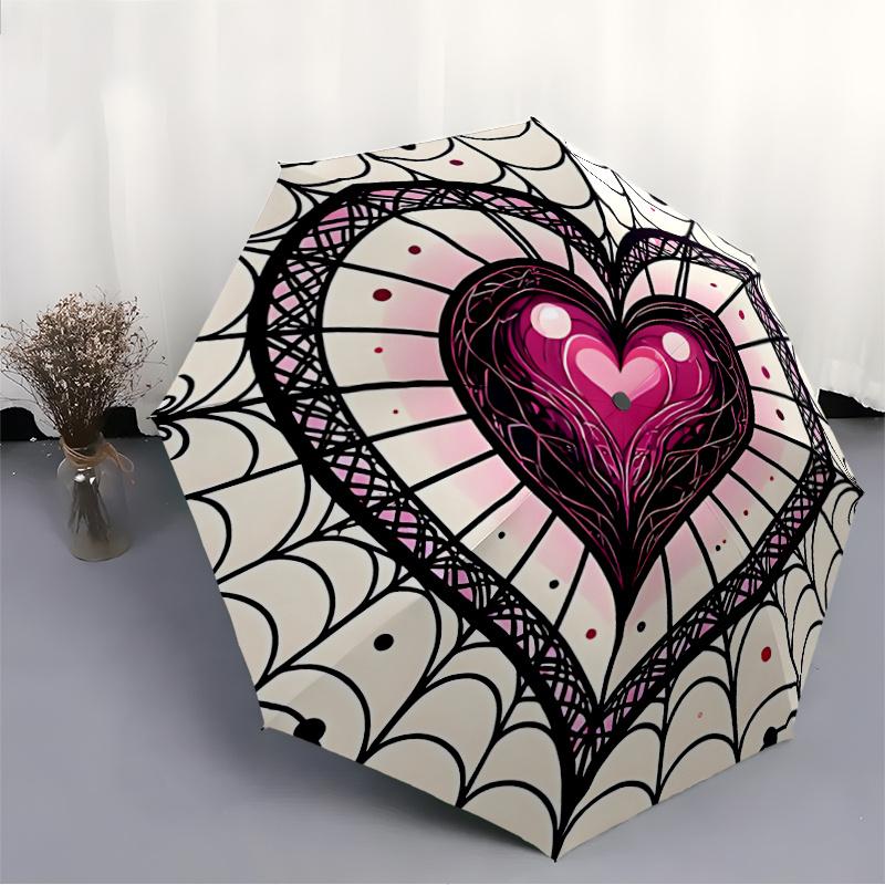 1pc Heart Mandala Automatic Open/close Umbrella, 8-Rib sturdy structure, Portable Travel Umbrella, Parties, Everyday Usel014