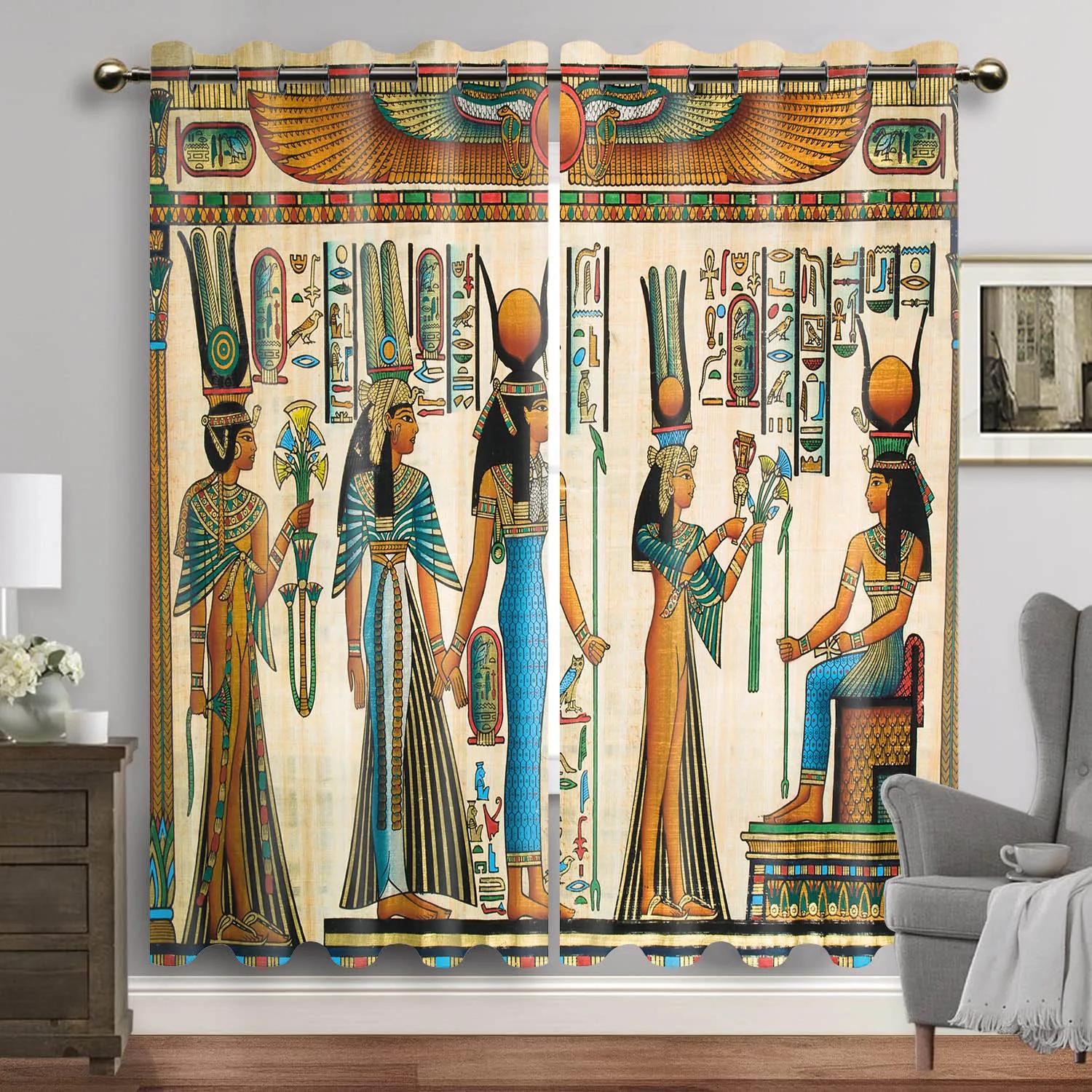 

Egyptian Window Panel Drapes designed for Living Room Room Egypt Hieroglyphics Old Logographic Details and Alphabetic Elements Window Drapes 2 pcs W60H60(CM)x2PCS&Grommet Top