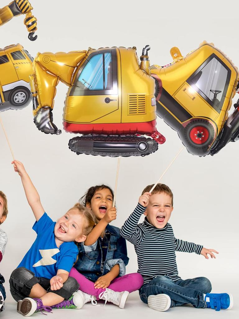 4-teiliges Baustellen-Ballon-Set, einschließlich Bagger-, Gabelstapler-, Mischtruck-Folienballons, Baustellen-Geburtstagsthemenparty