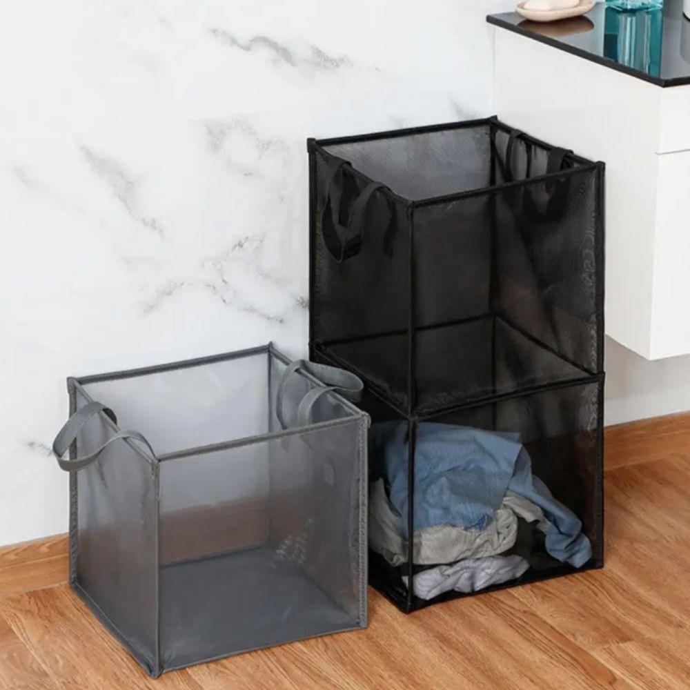 Square Mesh Laundry Basket Single/Double Layer Dirty Clothes Storage Basket  For Bathroom