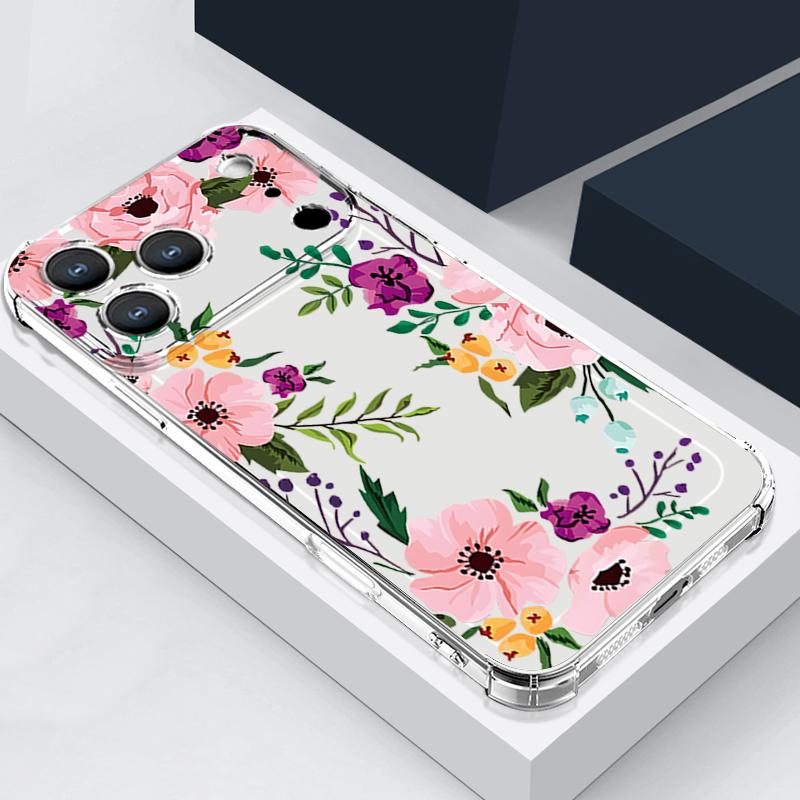 Floral Flower Patterned Silicone Phone Case For iPhone 17 Pro Max 16 15 14 Pro Max 13 12 Pro 11 Shockproof Soft TPU Clear Cover