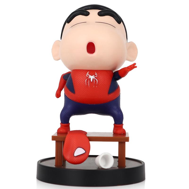 Crayon Shin-chan Cos Spiderman Captain America Action Figure Anime Shin Chan Figuras Toys Collection Model Doll Ornaments Gift