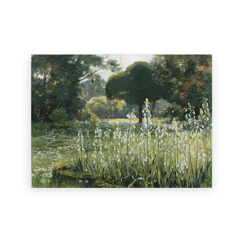 Summer Landscape Vintage Oil Painting Canvas Poster, Spring Neutral Gallery Wall Art Print, Retro Green Tone, Farmhouse Wall Dec