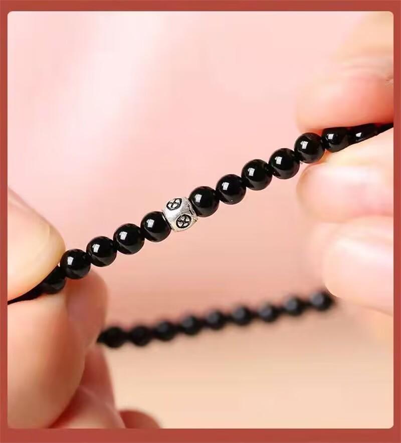 Bransoletka Srebro S925 Naturalny Obsydian Tęczowy i Kwarc Dymny dla Kobiet – Idealny Prezent dla Dziewczyny lub Pary