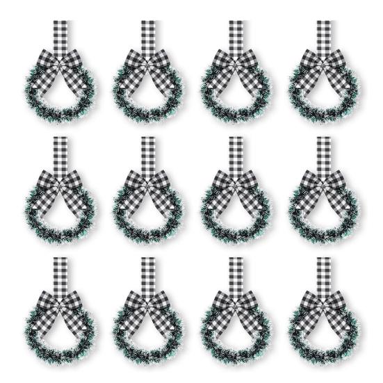 Mini Christmas Cabinet Wreaths 5.1 Inch Small Kitchen Xmas Decor with Red Ribbon Bow Plastic Rattan Fabric Window Door Office Holiday Decoration