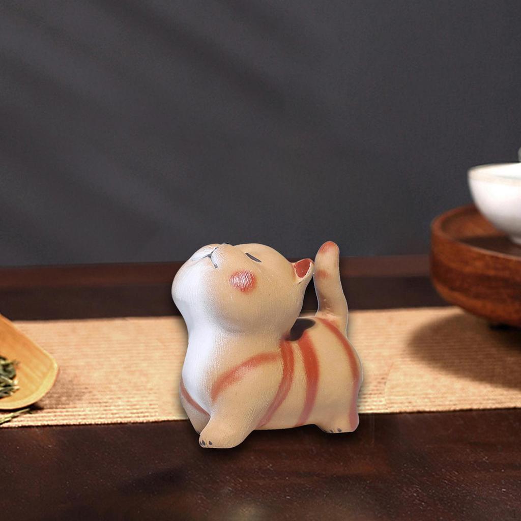 Charming Feline Tea Companion Handmade Clay Figurine for Home And Office