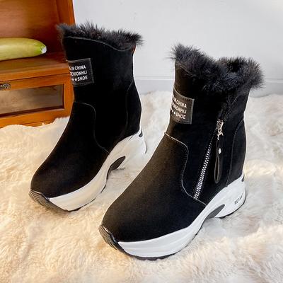 Autumn and Winter New Slope Heel Thick-soled Snow Boots Piled and Thickened Fashion Thermal Cotton Shoes Medium Tube Sleeve Feet Solid Color Short Boo
