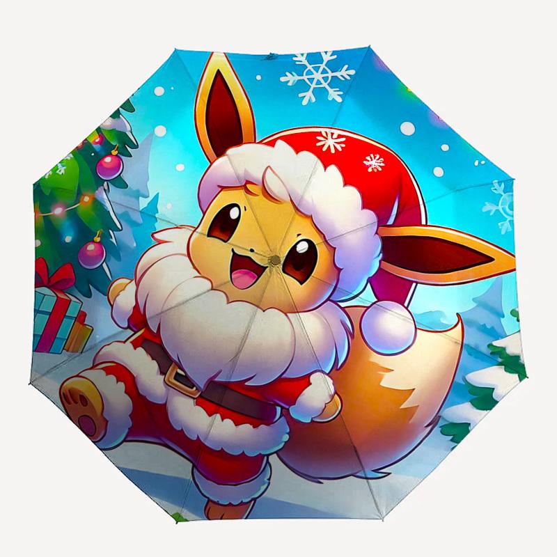 1pc Christmas Eevee Santa Claus Umbrella - Auto Open Close, Portable 3-Fold Design, 8-Bone Iron Frame, Outdoor Umbrella, Festive Gift for Fans, Travel
