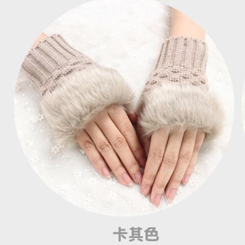 Mittens Fingerless Soft Stretch Gloves Faux Rabbit Hair Gloves Women Girls Winter Warm Gloves Warm Knitted Half-finger Glove