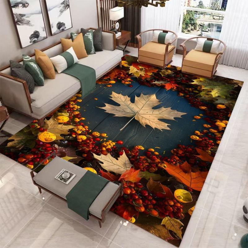 Natural Scenery Maple Leaf Carpet Living Room Autumn Leaves Pinecone Landscape Carpet Bedroom Anti Slip Carpet Bathroom Large