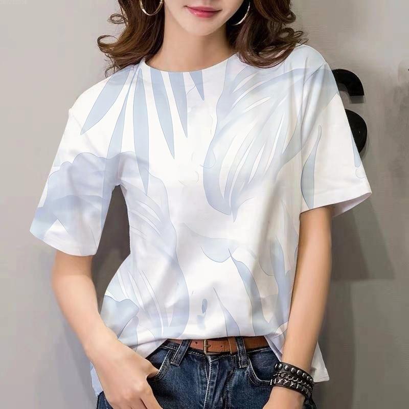 Fashion European and American Women's T-shirt Plant Flower Pattern 3D Printing Casual Women's Round Neck Short Sleeve Top
