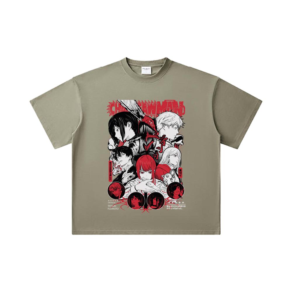 260 GSM Double Yarn 32 Count 100% Cotton Chainsaw Man V60 Print Unisex Heavy Cotton T Shirt