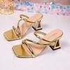 Fashion Square-toe Open-toe Plus-size Women's Shoes Summer New One-word High-heeled Cool Mop