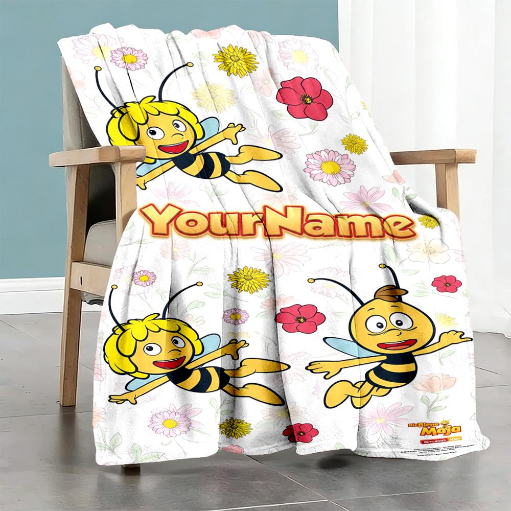 Biene Maja Customize Text Blanket Throw Customizable Blanket Ultra-Soft Versatile for Sofa Livingroom Bedding Chair Four Seasons Multipurpose